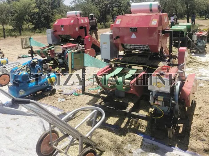 silage baler and wrapper is working