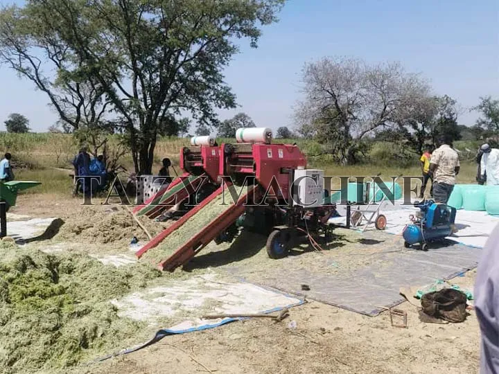 silage baler working in the farm