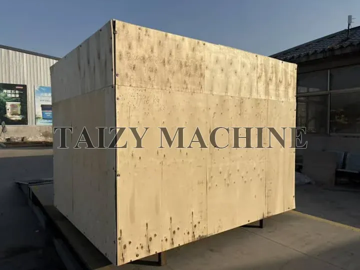 wooden packaging of silage baler and wrapper