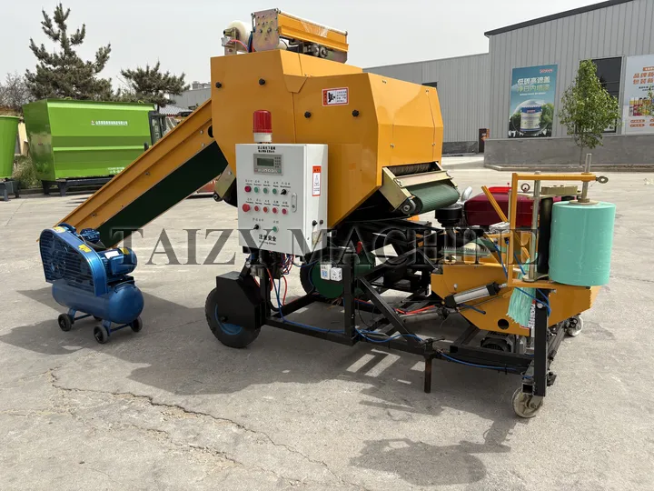 The machine body is yellow and is equipped with a PLC electric control cabinet and a red alarm system. The machine operates fully automatically and can be controlled simply by pressing the corresponding buttons.